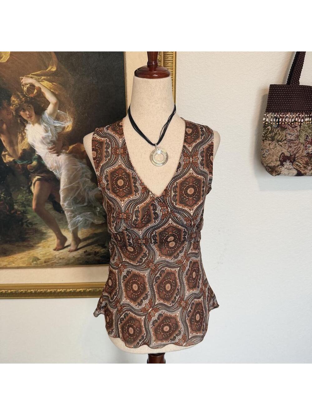 Vintage Y2K Boho Fairy Paisley Tie Back Autumn Top
